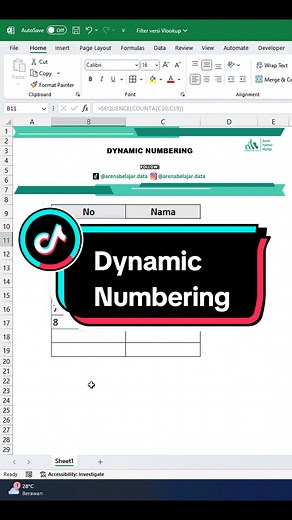 Tutorial excel kali ini kita akan belajar untuk membuat dynamic numbering. Yaitu kombinasi formula untuk mendapatkan angka yang bisa mengupdate secara otomatis #tutorialexcel #belajarexcel #excel #belajarexcelpemula