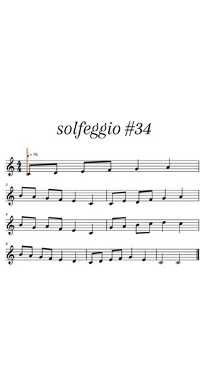 Daily Solfeggio on Instagram: "Solfeggio #34 Easy or hard? Leave a comment! A bright C major reading etude at ♩=76 BPM with smooth ascending and descending eighth-note lines. ⏱️ Tempo: ♩=76 BPM 🎼 Key: C major (no sharps or flats) ✨ Focus: clean legato phrasing and balanced rhythmic flow across four systems 🎧 Tip: treat each two-bar phrase as one breath — aim for clarity, not speed 💡 Goal: strengthen sight-reading confidence and melodic expression in a major tonality. #solfege #solfeggio #eart