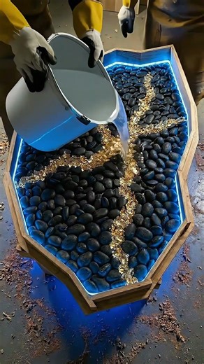 Making a GLOWING Gold & Black Stone Epoxy Table! (Satisfying DIY)