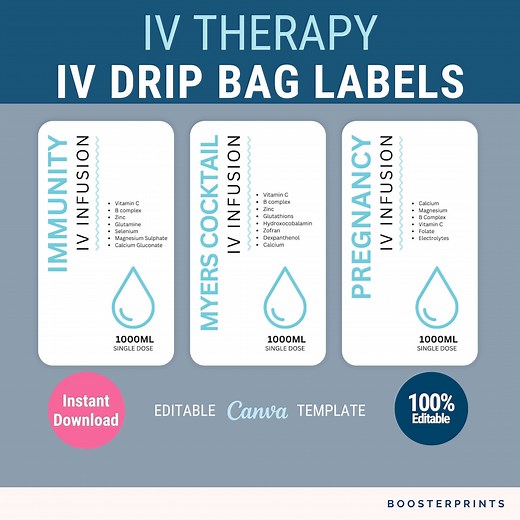 IV Bag Labels Template Drip Bag Label for IV Infusion Bag Label IV Label Template for Hydration Clinic Iv Therapy Template Iv Labels Canva - Etsy
