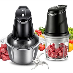 Stainless Steel Electric Meat Grinder & Food Chopper - 2 Bowls (2L 0.7L), Easy to Clean for Meal Prep, Baby Food, Veggies & Meats