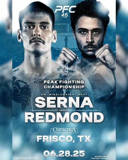 June 28th at the @comericacenter in Frisco, Tx don’t miss @whiskeythrottle_pl take on @mighty_q21 🔥 Get your tickets now at www.peakfighting.com Stream live with the Peak Fighting app 📲 | Peak Fighting