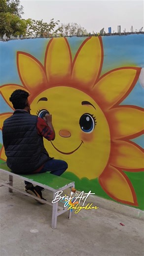 Cute And Happy Smile Sunflower School Wall Painting 🖌️ idea's 2025 #shorts #painting #braj art