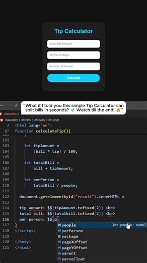 “What if I told you this simple Tip Calculator can split bills in seconds? 💸 Watch till the end! 🔥”
