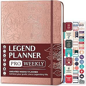 Legend Planner PRO – Deluxe Weekly & Monthly Life Planner to Increase Productivity and Hit Your Goals. Time Management Organizer Notebook – Undated – 7 x 10" Hardcover + Stickers – Rose Gold