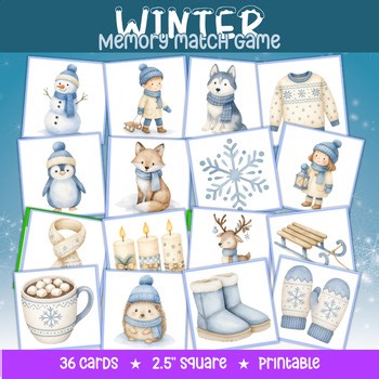 Winter Memory Matching Game, Kids Matching Game, Nature Matching Cards