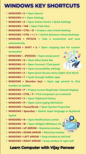 💻 50+ Windows Shortcut Keys | Computer Keyboard Tricks in Hindi | Boost Your Speed #excel #shorts