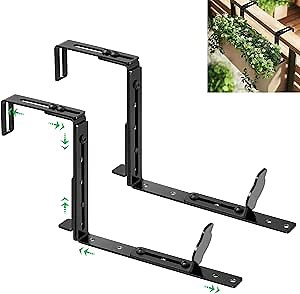 VIVOSUN Planter Box Brackets, Adjustable Window Box Brackets, Universal Carbon Steel Flower Box Holders for Railings, Fences, Walls, Window Sills, 2-Pack
