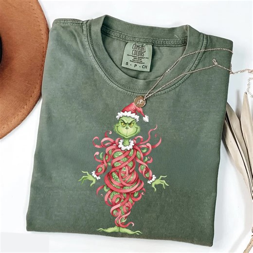 Green Christmas Monster PNG: Ribbon Wrapped, Santa Hat (sublimation PNG) - Etsy