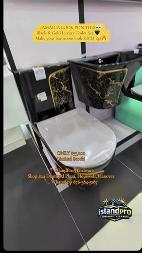 POV: You step inna your bathroom and everybody a ask “weh yuh buy dat from?” 😎 Black & Gold Luxury Toilet Set – clean, high-end, and perfect for any modern bathroom. Only $55,000. IslandPro Hardware Shop 24 Diamond Plaza, Hopewell, Hanover 📞 WhatsApp 876-384-5187 Hurry, stock move FAST in Jamaica! #islandprohardware #jamaicahardware #bathroomupgrade #luxurybathroom #jamaicantiktok🇯🇲viral