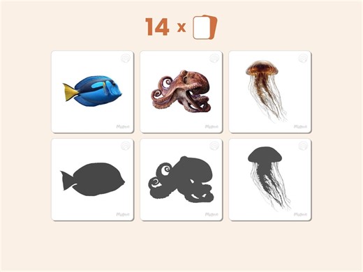 Buy Ocean Shadow Matching Cards | Sea Animal Silhouette Game | Montessori Toddler Activity | Preschool Printable | 14 Animals | Instant Download Online in India - Etsy