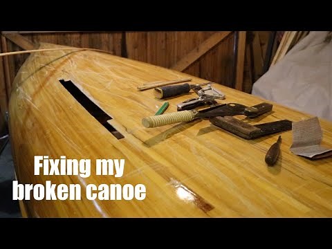 Canoe Hull Repair. Fixing a Hole in my Cedar Strip Canoe. Fibreglass/Fiberglass and Epoxy.
