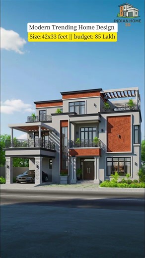 42x33 Modern House Design | Luxury Home with Parking | 85 Lakh Budget #housedesign #trending #home