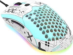 ZIYOU LANG M5 RGB Lightweight Wired Gaming Mouse with 12000 DPI 6 Programmed Buttons,65G Honeycomb Shell,Ultralight Ultraweave Cable,Pixart 3325 Optical Sensor Gamer Mice(Green)