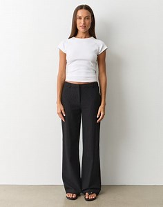 Pinstripe Mid Rise Tailored Ponte Pant in Black X White Pinstripe | Glassons US