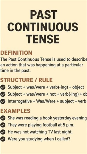Past Continuous Tense Definition,Rules ,Examples #English#