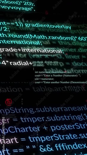 Vertical video: Binary spark starting code layers shifting and stacking, showing central code