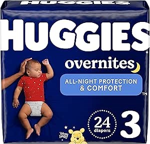 HUGGIES Nighttime Baby Diapers Overnites, White, Size 3 , 24 Count