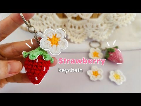 Crochet Strawberry 🍓 keychain #video #videos #tutorial #strawberry #keychain #cute
