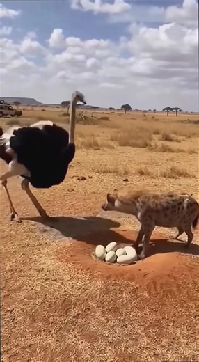 Ostrich🐤mom fights egg-stealing hyena#animal