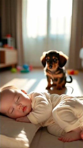 The Sweetest Guardian! 🥺❤️ Dachshund Puppy Cuddling with a Sleeping Baby