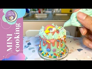 RAINBOW drip cake | mini cooking | Ep 7 | REAL MINI CAKE | mini kitchen | lofi