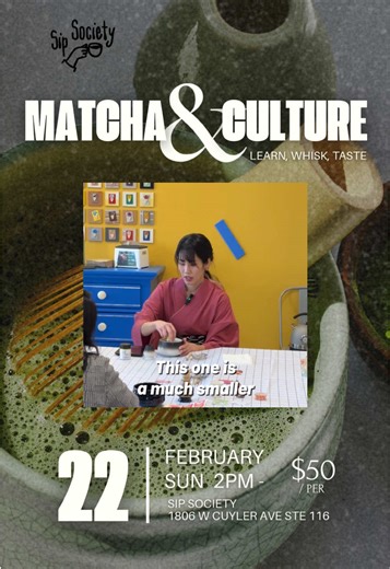 2/22 (sun) 2pm- Matcha & Japanese Culture: Learn, Whisk, Taste sip society @Sip Society We'll explore Japanese matcha culture, learn traditional whisking techniques and make and enjoy matcha together💚 This beginner-friendly event is led by Airi, a Japanese matcha host based in Chicago. Through guided tasting and hands-on practice, you'll learn what real matcha is, how it's traditionally prepared and why it's meant to be enjoyed with intention not just as a latte. What to expect: ✅Learn the basi