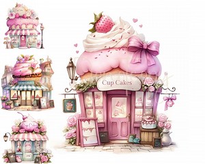 Cup Cake Shop Clip Art 11 High Res Watercolor Jpgs Junk Journaling, Scrapbooking, Card Making, Digital Download, Whimsical Cake Shop Clipart - Etsy