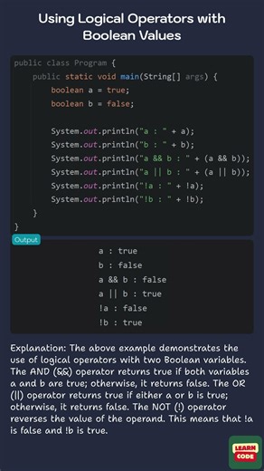 Using Logical Operators with Boolean Values (Java Logical Operators)