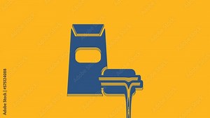 Blue Burger icon isolated on orange background. Hamburger icon. Cheeseburger sandwich sign. Fast food menu. 4K Video motion graphic animation