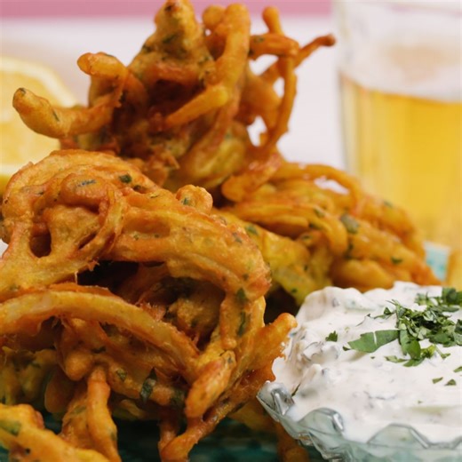 Beer Battered Onion Bhaji With Coconut Raita