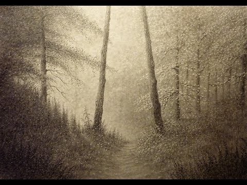 How to Draw Trees, Misty Forest Landscape Drawing in Graphite Powder