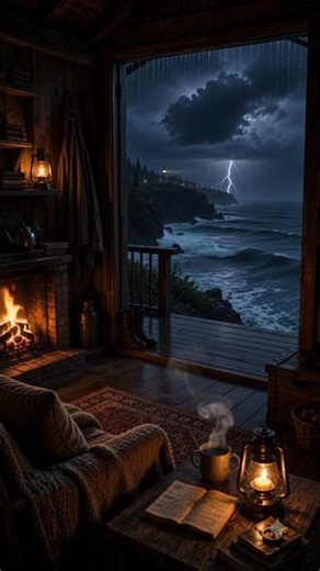 Stay Inside This Hidden Sea Cave 🌧️🔥 #asmr #relax #music #sleepambience