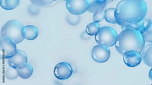 Many water bubbles in blue water close up, abstract water wave with bubbles in slow motion. beautiful wallpaper