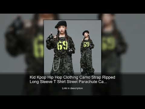 Kid Kpop Hip Hop Clothing Camo Strap Ripped Long Sleeve T Shirt Street Parachute Cargo Pants fo