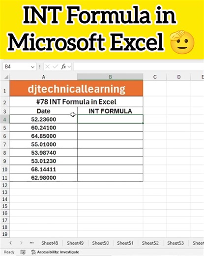 In this video, you’ll learn how to use the INT formula in Microsoft Excel to convert decimal numbers into whole integers. The INT function always rounds a number down to the nearest integer, making it useful for data cleaning, calculations, and reports. #Excel #INTFormula #ExcelFunctions #ExcelTips #MicrosoftExcel #ExcelTutorial #ExcelBasics #LearnExcel #SpreadsheetSkills #ExcelForBeginners | DJtechnicallearning