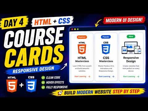 Build Modern Course Cards with HTML & CSS | Responsive Website Tutorial | Day 4