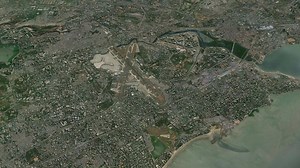 3d model Mumbai map background loop. Spinning around India city air footage. Seamless panorama rotating over downtown backdrop.