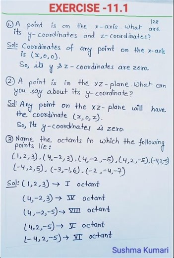 CLASS 11 Ex-11.1(Introduction to Three dimensional Geometry) Chapter 11 NCERT #mathematics