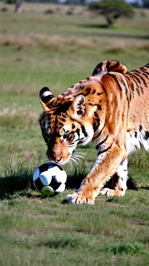 Majestic Tiger Plays Football! 🐾⚽️ Unbelievable Animal Skills in the Savanna! #Shorts