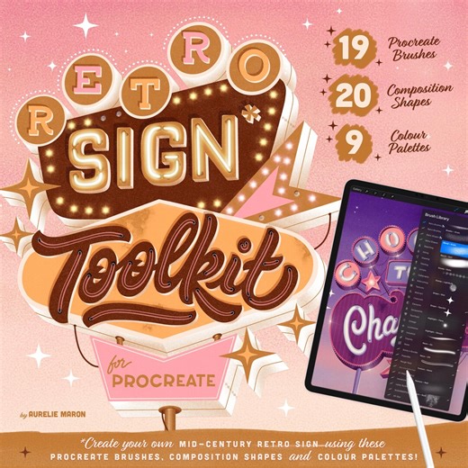 Procreate Retro Sign Toolkit: Brushes, Stamps, Textures, Neon (digital Download) - Etsy