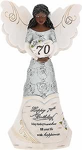 Pavilion Gift Company - Happy 70th Birthday - 6" Ebony African American Angel Figurine Religious Best Friend Bestie BFF God Jesus Lover Christian Christ Gift Present