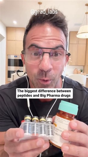 Grad Labs on Instagram: "Traditional “Big Pharma” drugs are mostly small molecules—lab-made chemicals designed to force a change by overriding your body’s natural systems. While effective, their broad-spectrum approach often comes with a “side effect tax” because they can bind to unintended targets, leading to the long list of warnings you see on every TV commercial. Peptides, on the other hand, are the body’s native “software.” They are short chains of amino acids that mimic the exact signaling
