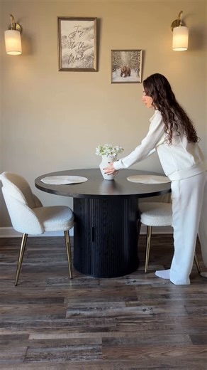 Tugba on Instagram: "This LINLUX round dining table fits our space perfectly. The size is just right for everyday use, and the storage shelf actually keeps things tidy. Simple, modern, and very easy to live with 🖤 @yumoonhome 👉🏻https://amzn.to/4sHNrL8 #diningtables #yumoonhome #rounddiningtable #linlux"