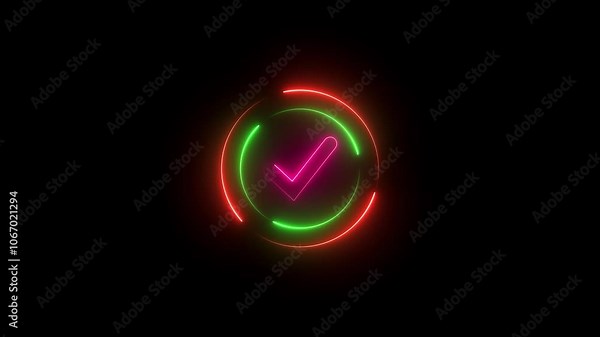 glowing neon Security check Icon. Tick mark approved icon. .Glowing neon light Check mark icon and tick mark icon.