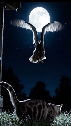 Cat vs Owl – Midnight Air Battle You Must See!