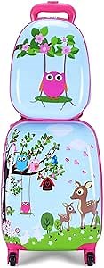 HONEY JOY Kids Luggage, 12” Travel Backpack & 16” Hard Shell Toddler Suitcase, Children Rolling Luggage with Wheels, Retractable Handle & 4 Casters, 2Pcs Carry On Luggage Set for Boys Girls(Deer)