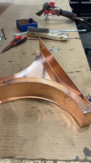 Let’s get these orders rolling! Soldering up the supports for our bell roof chimney cap. This piece is detailed inside and out! #kmsheetmetal #copper #soldering #fabrication #bellroof #chimney #roofing #gutters #weld | K&M Sheet Metal