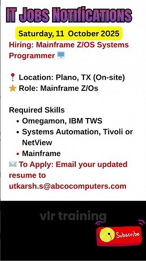 Mainframe ZOS Job in Plano, TX Oct 11, 2025