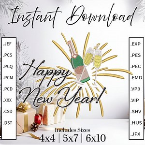 Happy New Year Embroidery File, 4x4, 5x7, and 6x10 - Etsy
